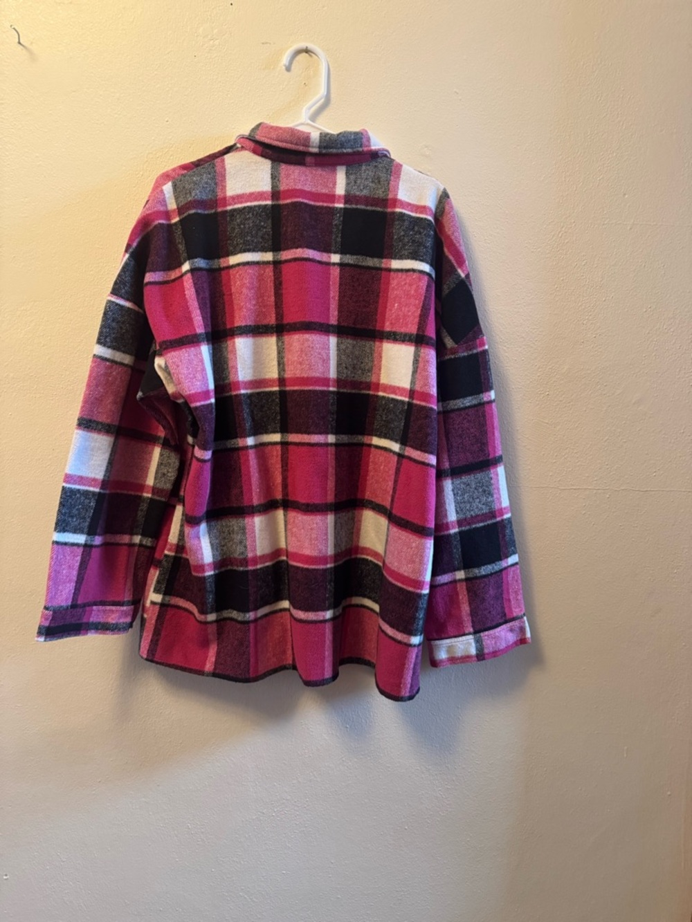 Oversized Plaid Flannel Shacket Hot Pink & Black Checkered Button-Down 2XL - Picture 3 of 11